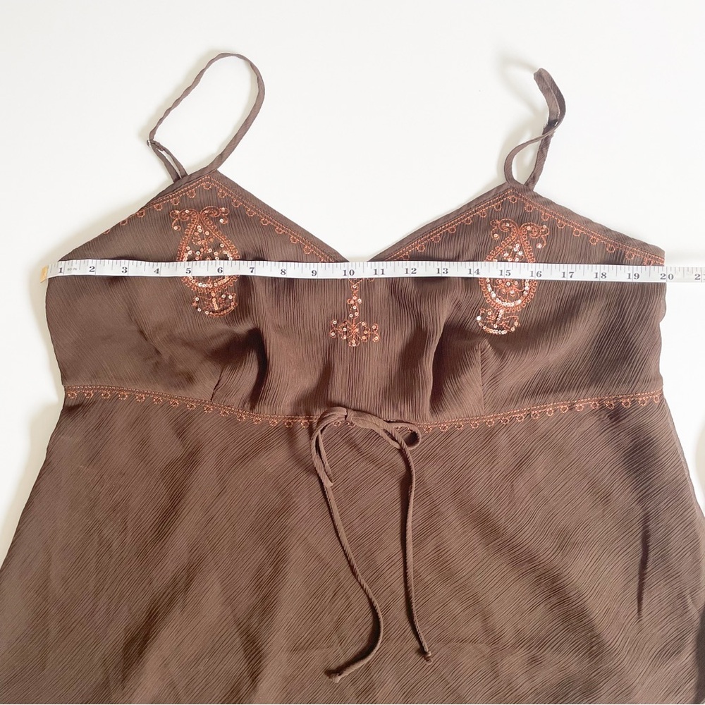 Vintage Y2K Brown Embroidered Beaded Spaghetti Strap Tank Top Cami - Picture 5 of 7
